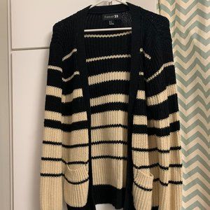 Forever 21 Black Cream Striped Knit Cardigan